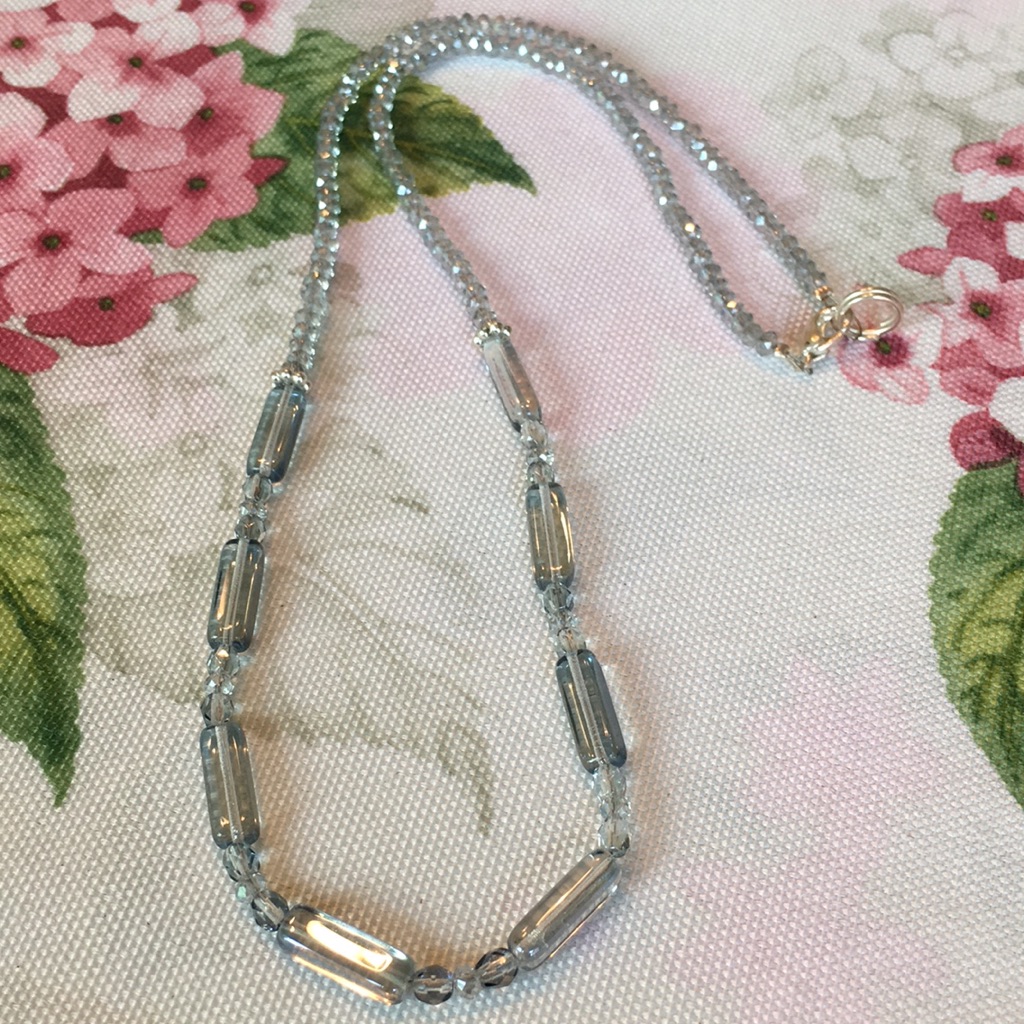 Grey Crystal Hand Beaded Art Necklace 20” Nwt
